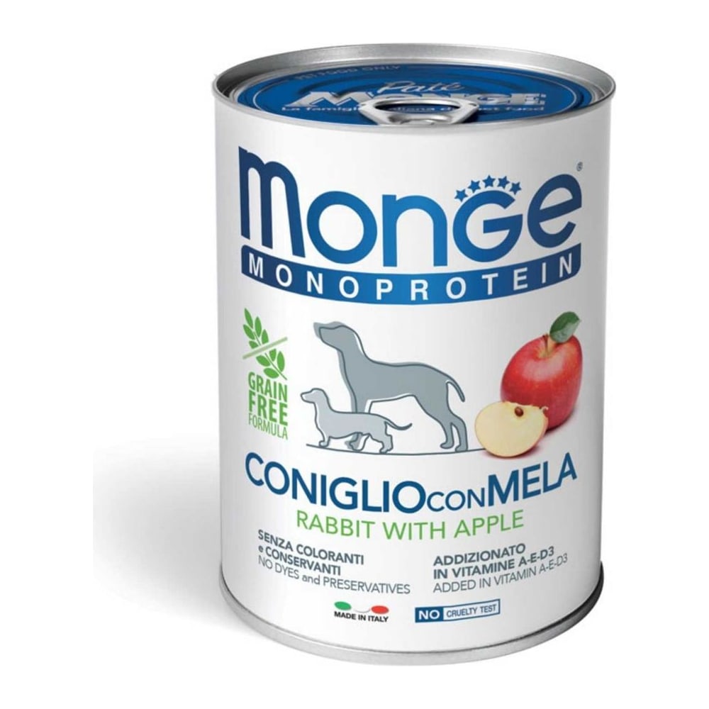 Храна за кучиња Monge Monoprotein Fruits Rabbit & Apple (влажна храна) 400гр